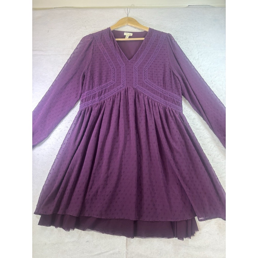 Matilda Jane Dress Womens Medium Festive Fancy Purple Swiss Dot Long Sleeve Boho